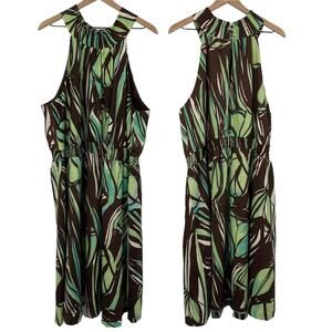 Lane Bryant Halter Fit & Flare Mini Dress Printed Green Brown Abstract NEW 26/28